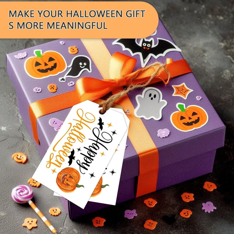 RPLCSPC Halloween Paper Gift Tags with String-50Pcs, Happy Halloween Cute Pumpkin Tags for Goodie Bags, 2 x 3.5 Inch Waterproof Hanging Labels for Decoration Party Supplies, Gift Wrapping, DIY Crafts-B03 - Image 4